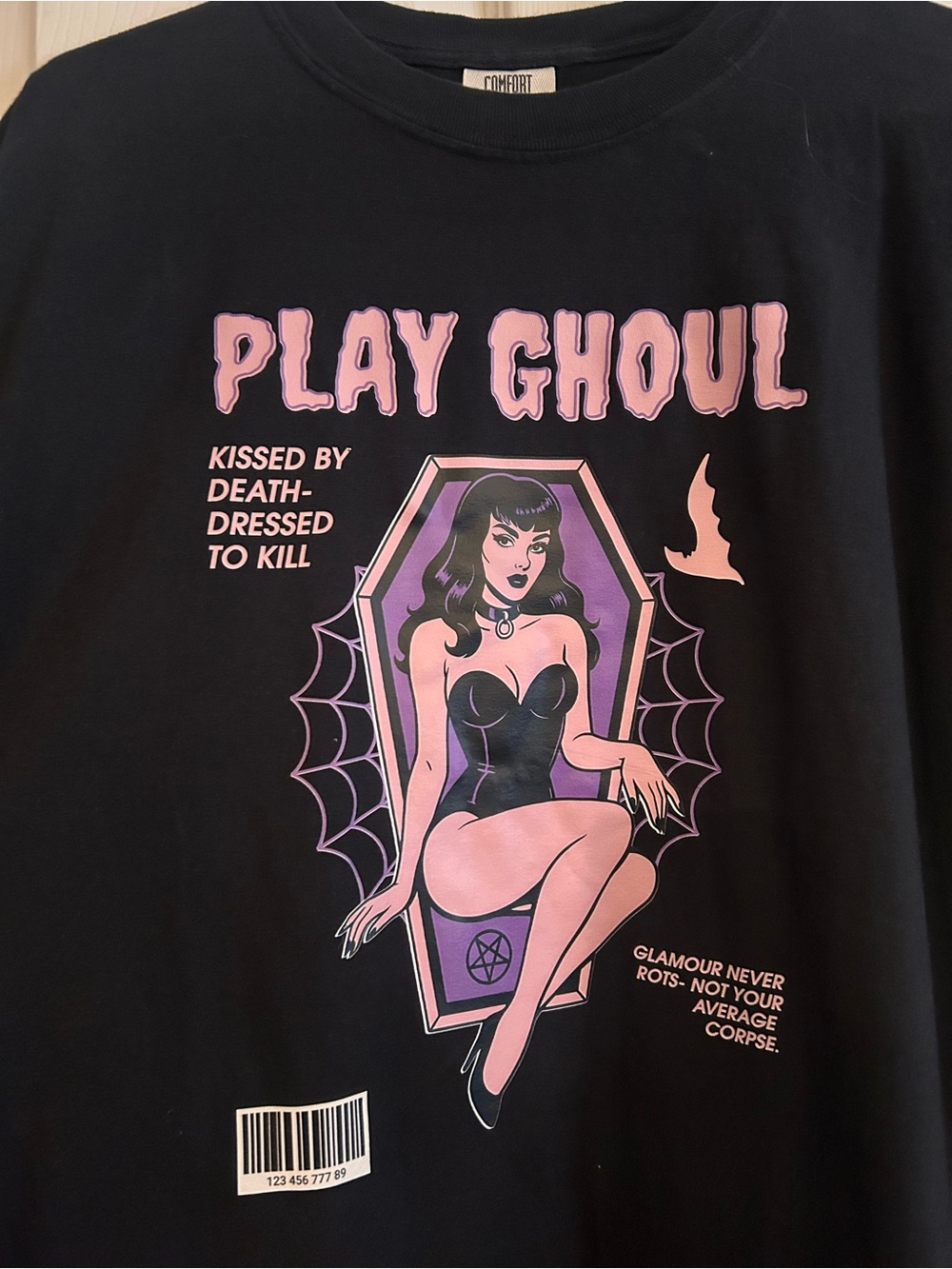 Comfort Colors Black 'Play Ghoul' Graphic Tee with Pink & Purple Art - Picture 2 of 3